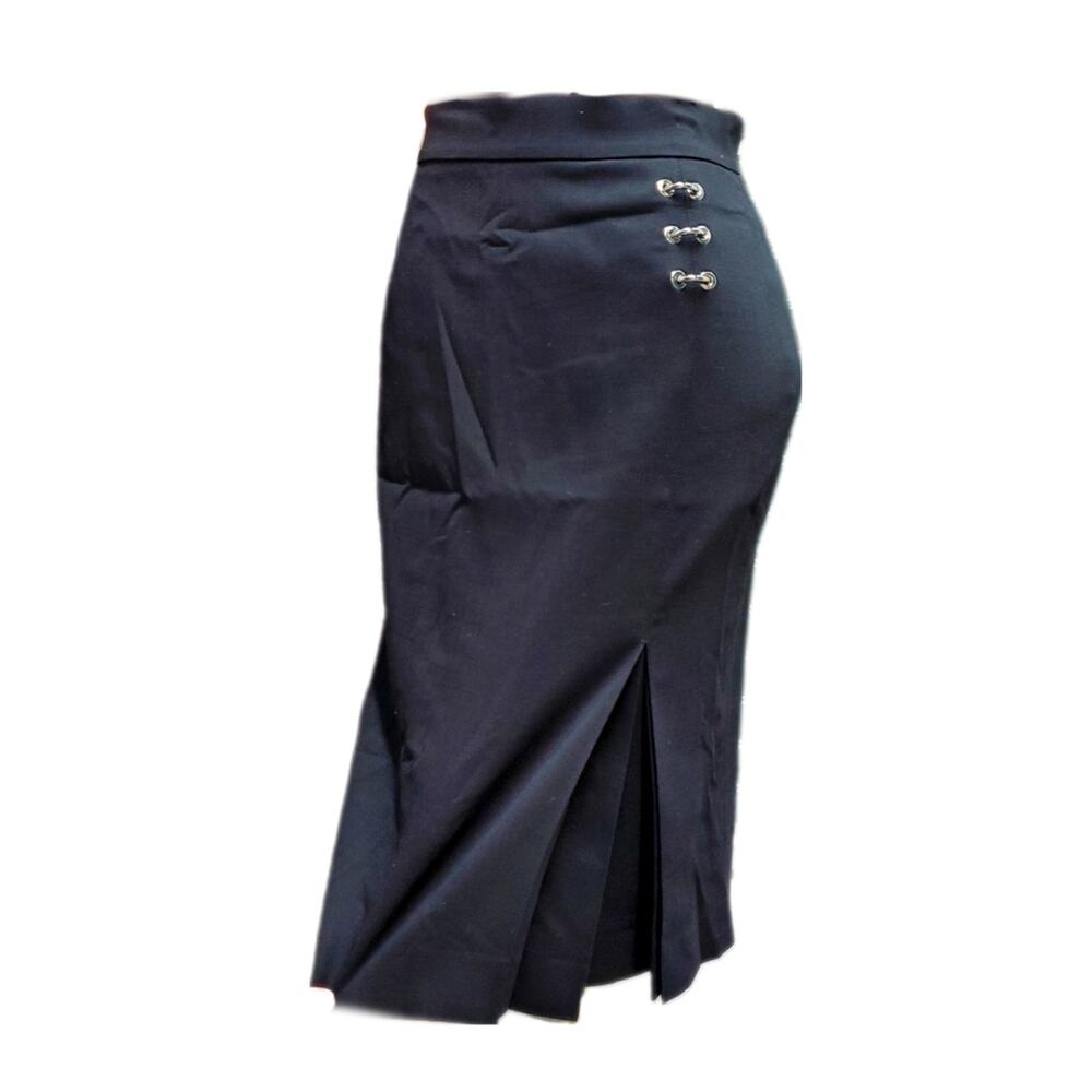 Escada 3 Ring kick Pleat midi black pencil skirt S Small 4